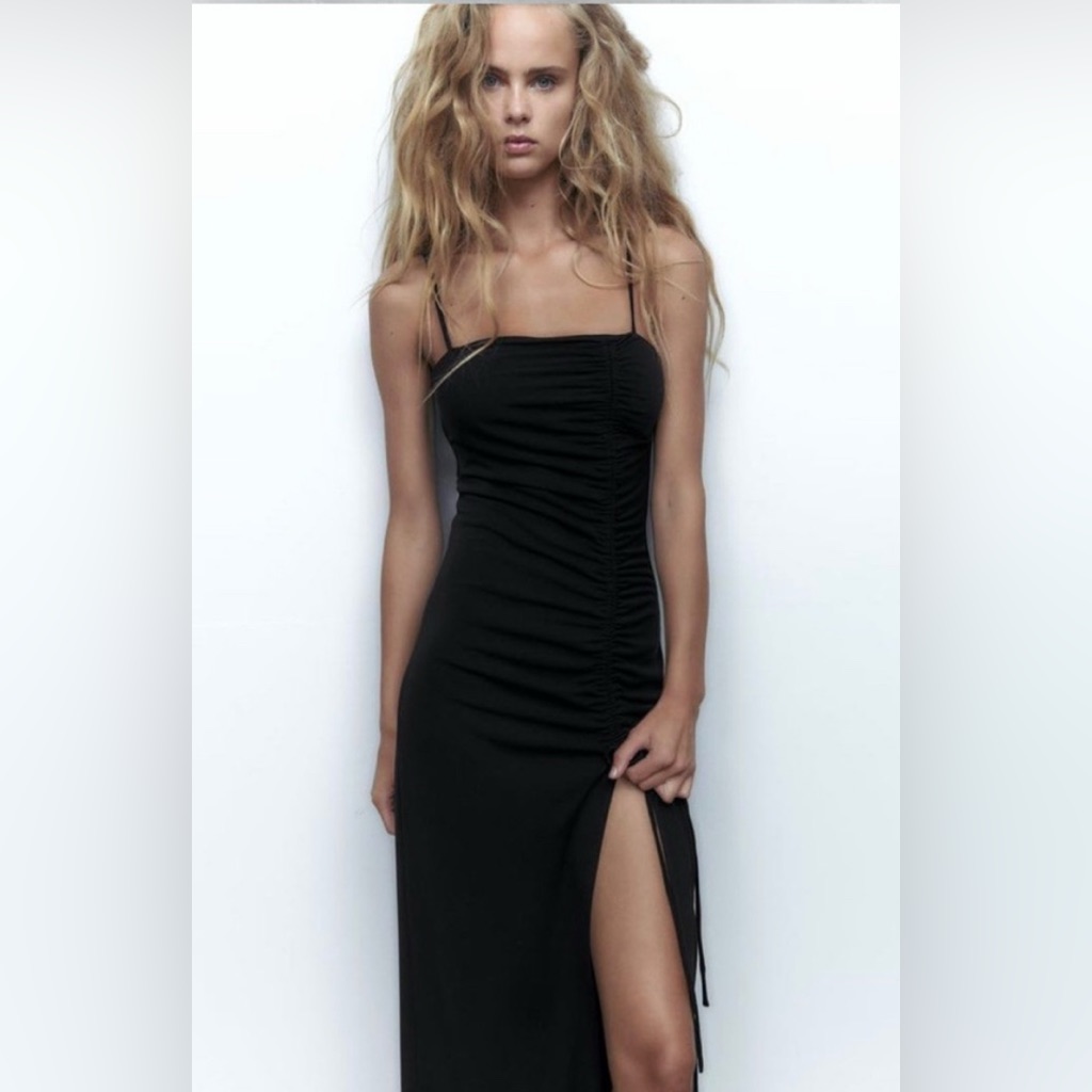 Zara Black Midi Dress With Adjustable Straps